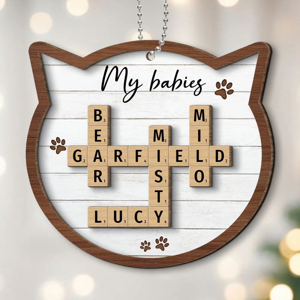 Cat Lover Gift Crossword Puzzle Art Personalized 2-Layer Wooden Ornament, Custom Name Cat Crossword Puzzle Christmas Ornament ON0425