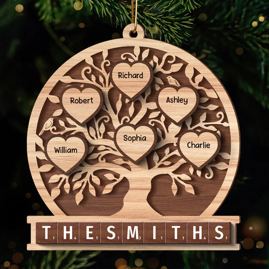 Family Heart Tree Of Life 2-Layered Wooden Ornament, Personalized Family Crossword 2-Layered Wooden Ornament ON989