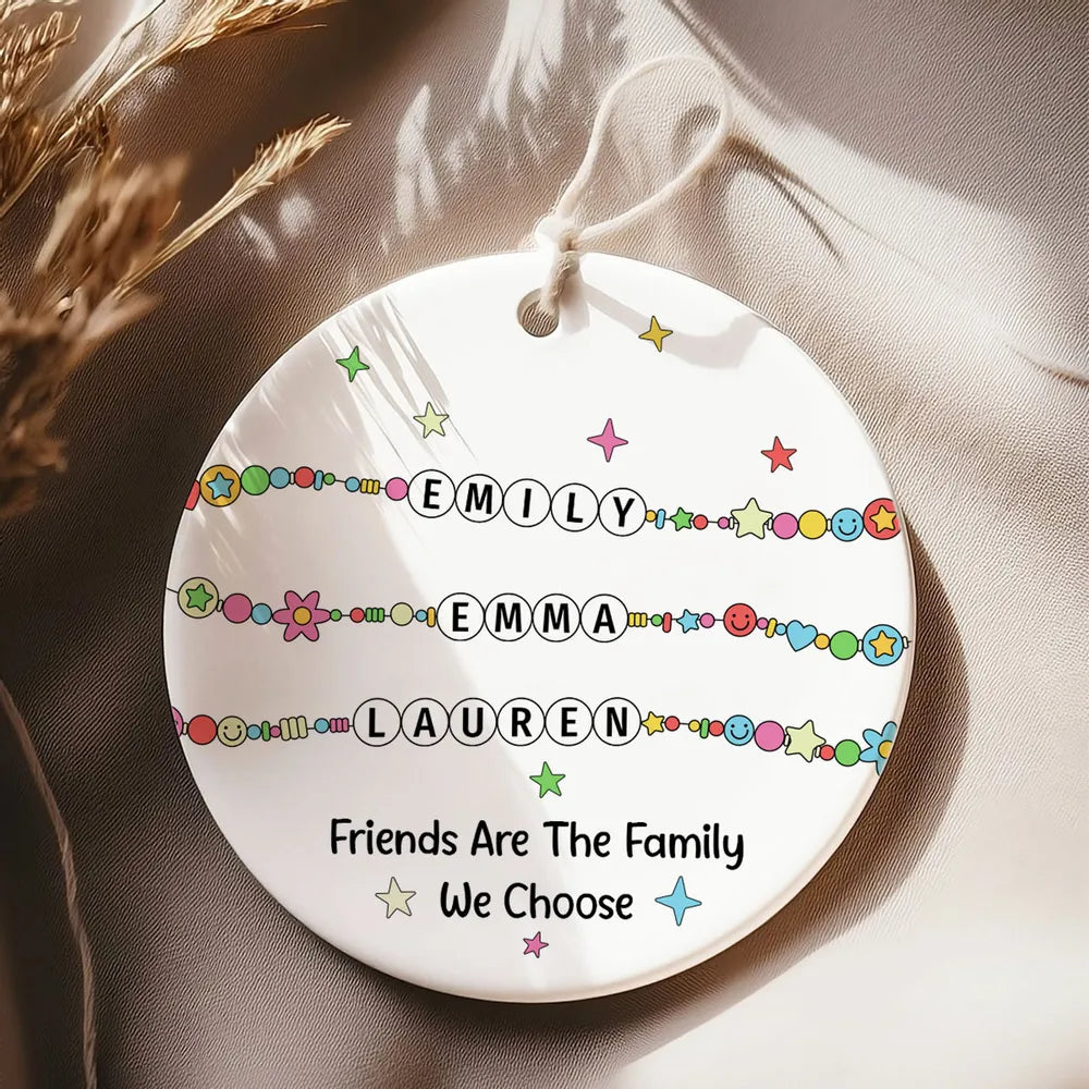 Besties Sisters Friends Bracelet Names Personalized Circle Ceramic Ornament, Custom It Takes A Long Time To Grow Old Friends Ornament ON1088