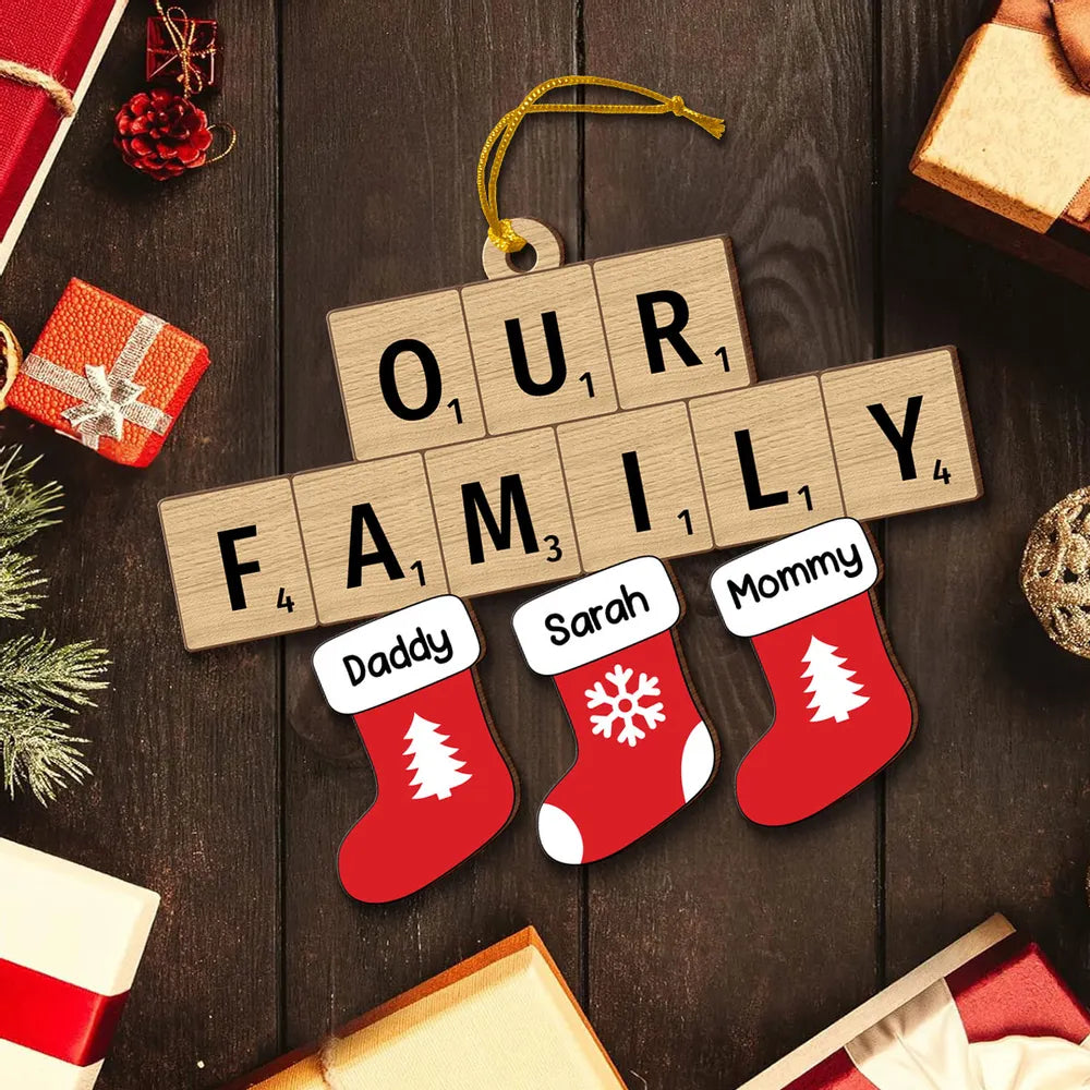 Our Family Christmas Socks Puzzle Style Personalized Wooden Ornament, Christmas Decoration, Personalized Family Christmas Ornament 2024 ON0371