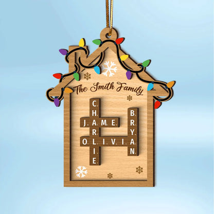 Family House Crossword Puzzle Personalized Wooden Ornament, Christmas Ornament for Husband Wife Daughter Son ON1058