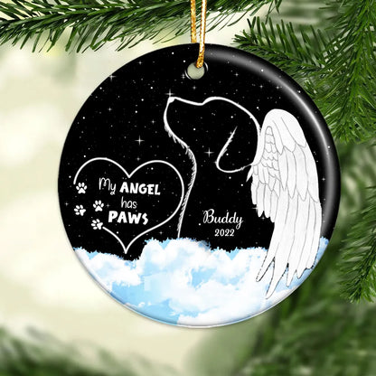 Dogs Cats Angel Starry Sky Memorial Personalized Circle Ceramic Ornament, Custom My Angel Has Paws Sympathy Ornament ON0891