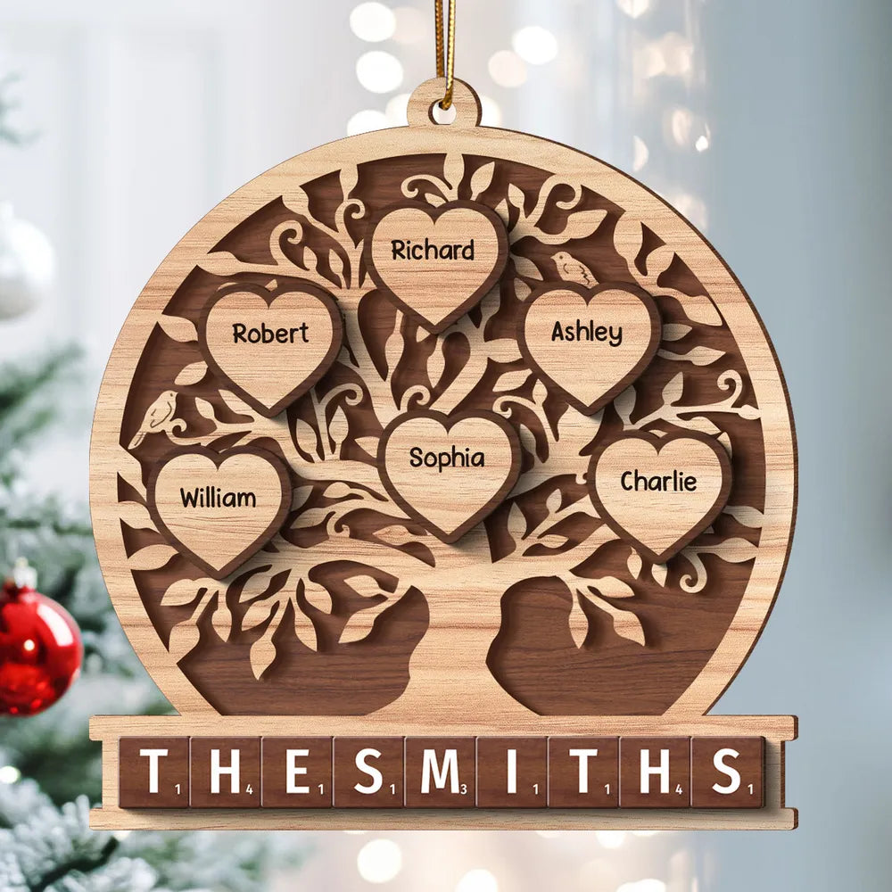 Family Heart Tree Of Life 2-Layered Wooden Ornament, Personalized Family Crossword 2-Layered Wooden Ornament ON989