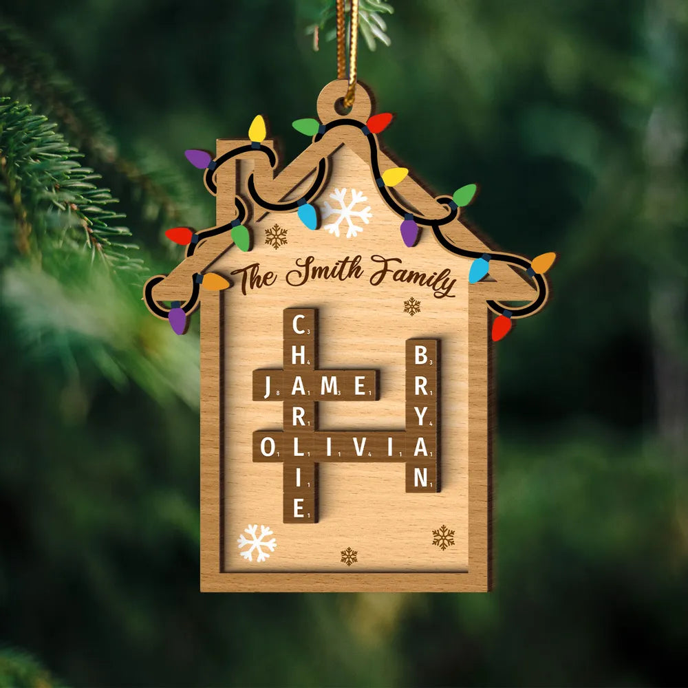 Family House Crossword Puzzle Personalized Wooden Ornament, Christmas Ornament for Husband Wife Daughter Son ON1058