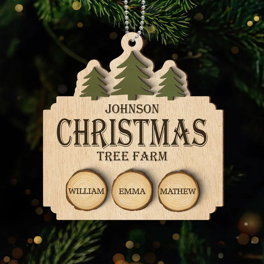 Christmas Tree Farm Family Wood Slice Personalized 2-Layer Wooden Ornament, Personalized Family Christmas Ornament 2024 ON0999