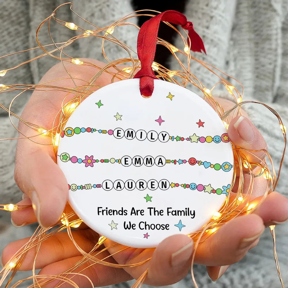 Besties Sisters Friends Bracelet Names Personalized Circle Ceramic Ornament, Custom It Takes A Long Time To Grow Old Friends Ornament ON1088