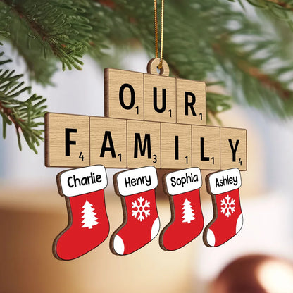 Our Family Christmas Socks Puzzle Style Personalized Wooden Ornament, Christmas Decoration, Personalized Family Christmas Ornament 2024 ON0371