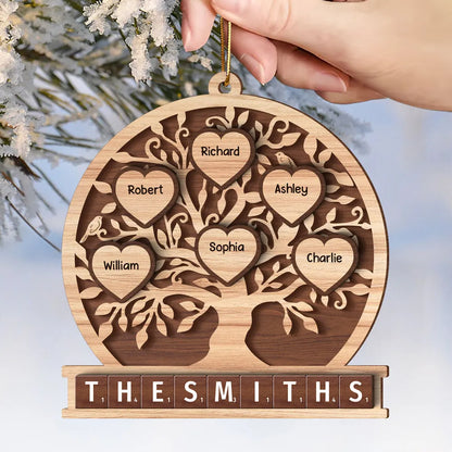 Family Heart Tree Of Life 2-Layered Wooden Ornament, Personalized Family Crossword 2-Layered Wooden Ornament ON989