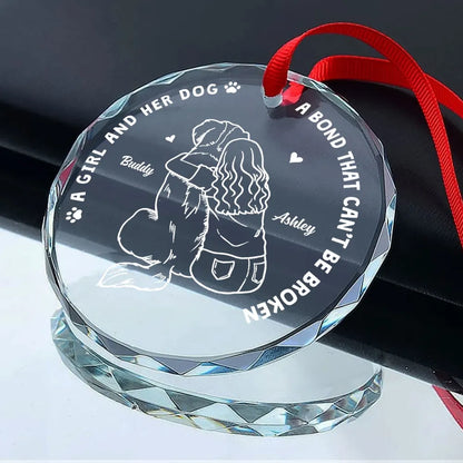 Girl And Her Dogs Outline Personalized Glass Ornament, Christmas Gift For Dog Mom, A Bond That Can't Be Broken Personalized Pet Memorial Ornament With Name ON0170