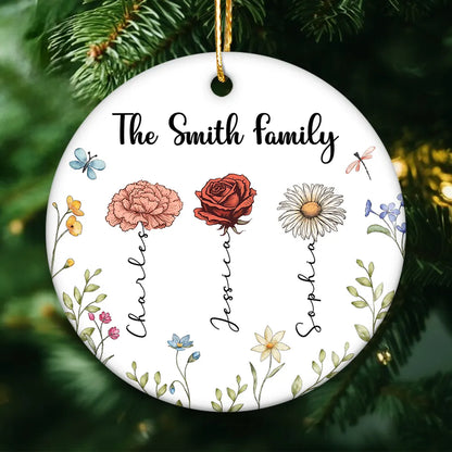 Family Birth Flower Personalized Ceramic Ornament, Personalized Christmas Ornament For Family Daughter Son ON0390