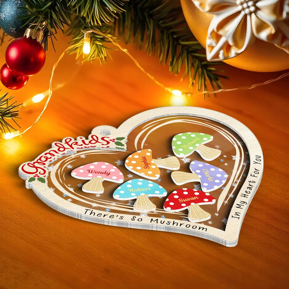 Grandkids There Is So Mushroom In My Heart For You Personalized Shaker Ornament, Personalized Grandkids Family Christmas Ornament 2024 ON0192