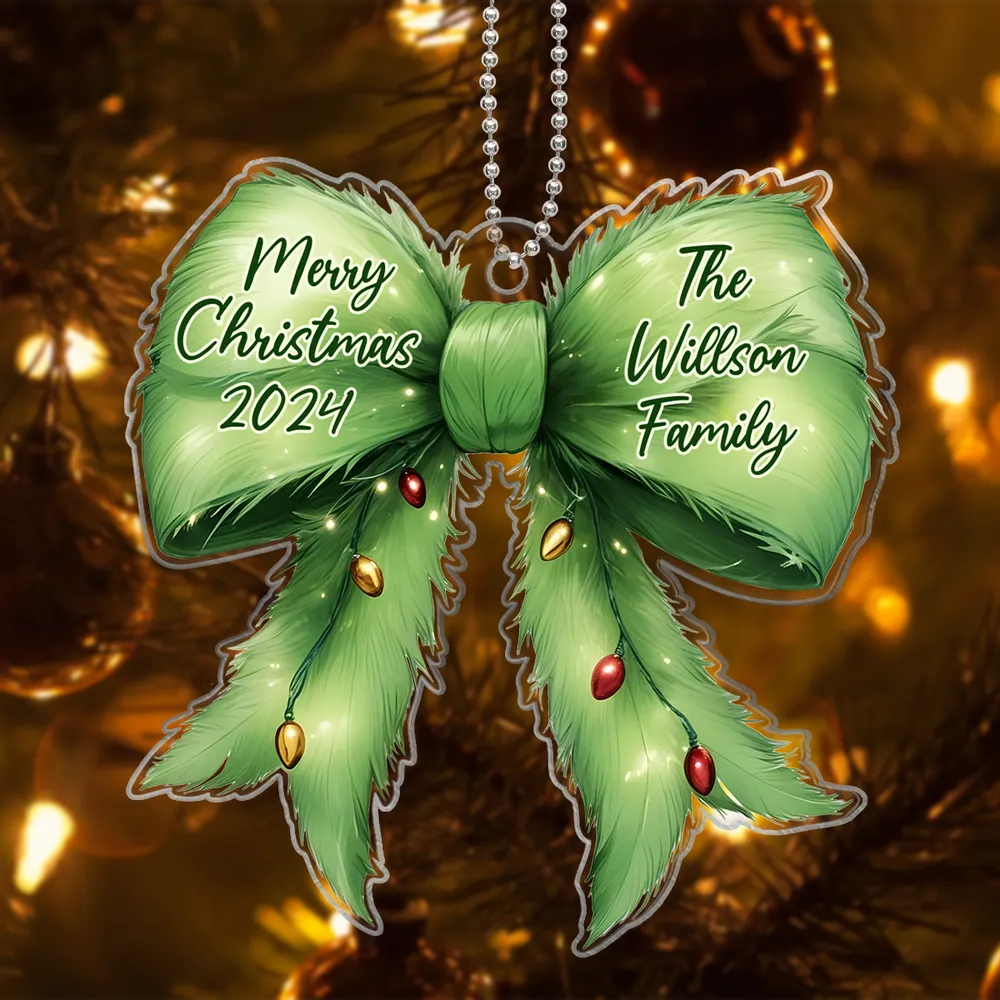 Christmas Coquette Holiday Spirit Green Christmas Personalized Acrylic Ornament, Custom Family Christmas Ornament ON0064