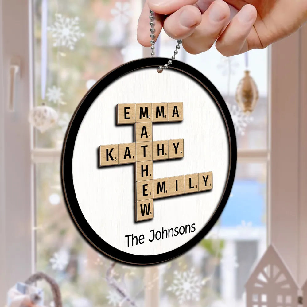 The Family Crossword Puzzle Art Christmas Decor Personalized 2-Layer Round Wooden Ornament, Custom Family Christmas Ornament 2024 ON0131