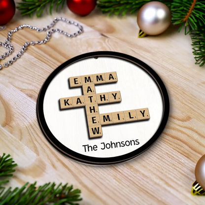 The Family Crossword Puzzle Art Christmas Decor Personalized 2-Layer Round Wooden Ornament, Custom Family Christmas Ornament 2024 ON0131