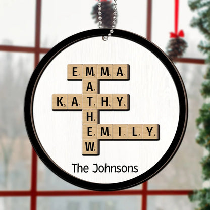 The Family Crossword Puzzle Art Christmas Decor Personalized 2-Layer Round Wooden Ornament, Custom Family Christmas Ornament 2024 ON0131