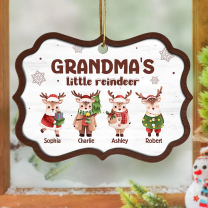 Grandma's Little Reindeers Cute Christmas Personalized Wooden Ornament, Custom Grandma Christmas Ornament 2024 With Grandkid Kid Name ON0103