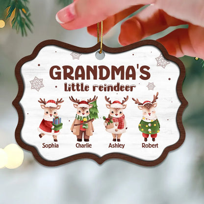 Grandma's Little Reindeers Cute Christmas Personalized Wooden Ornament, Custom Grandma Christmas Ornament 2024 With Grandkid Kid Name ON0103