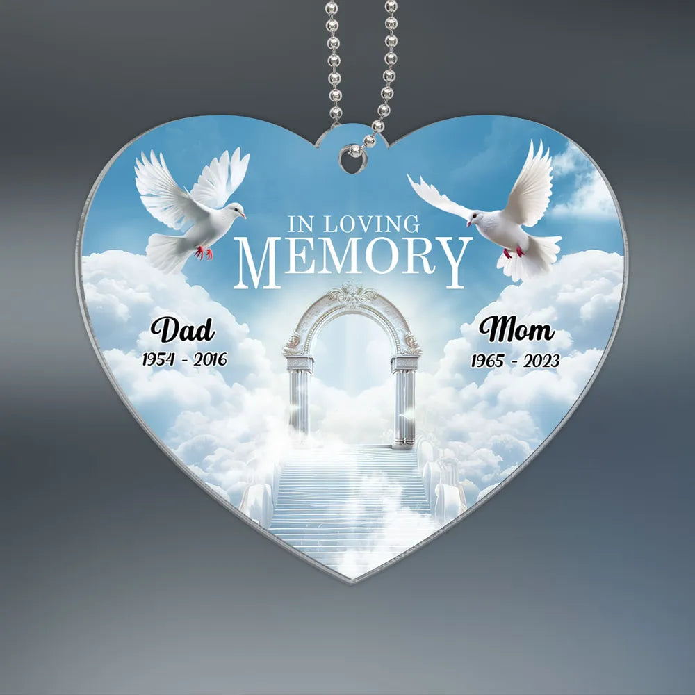 White Doves In Loving Memory Personalized Heart Shaped Acrylic Ornament, Personalized Memorial Christmas Ornament, Xmas Sympathy Ornament ON0194