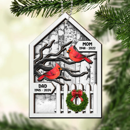 Birch Tree Memorial Christmas Personalized 2-Layer Wooden Ornament, Custom Memorial Cardinal Ornament for Loss of Loved One ON0311