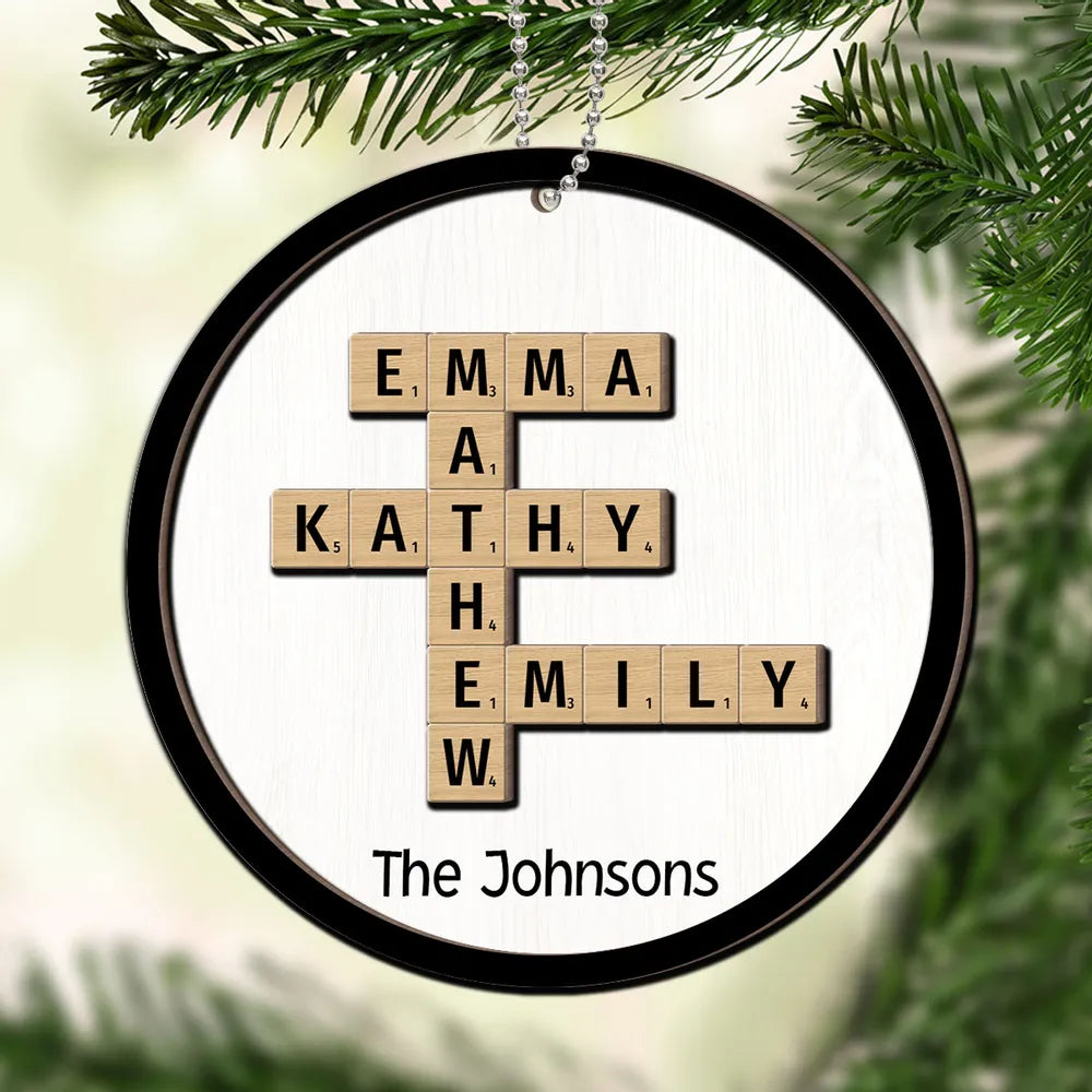 The Family Crossword Puzzle Art Christmas Decor Personalized 2-Layer Round Wooden Ornament, Custom Family Christmas Ornament 2024 ON0131