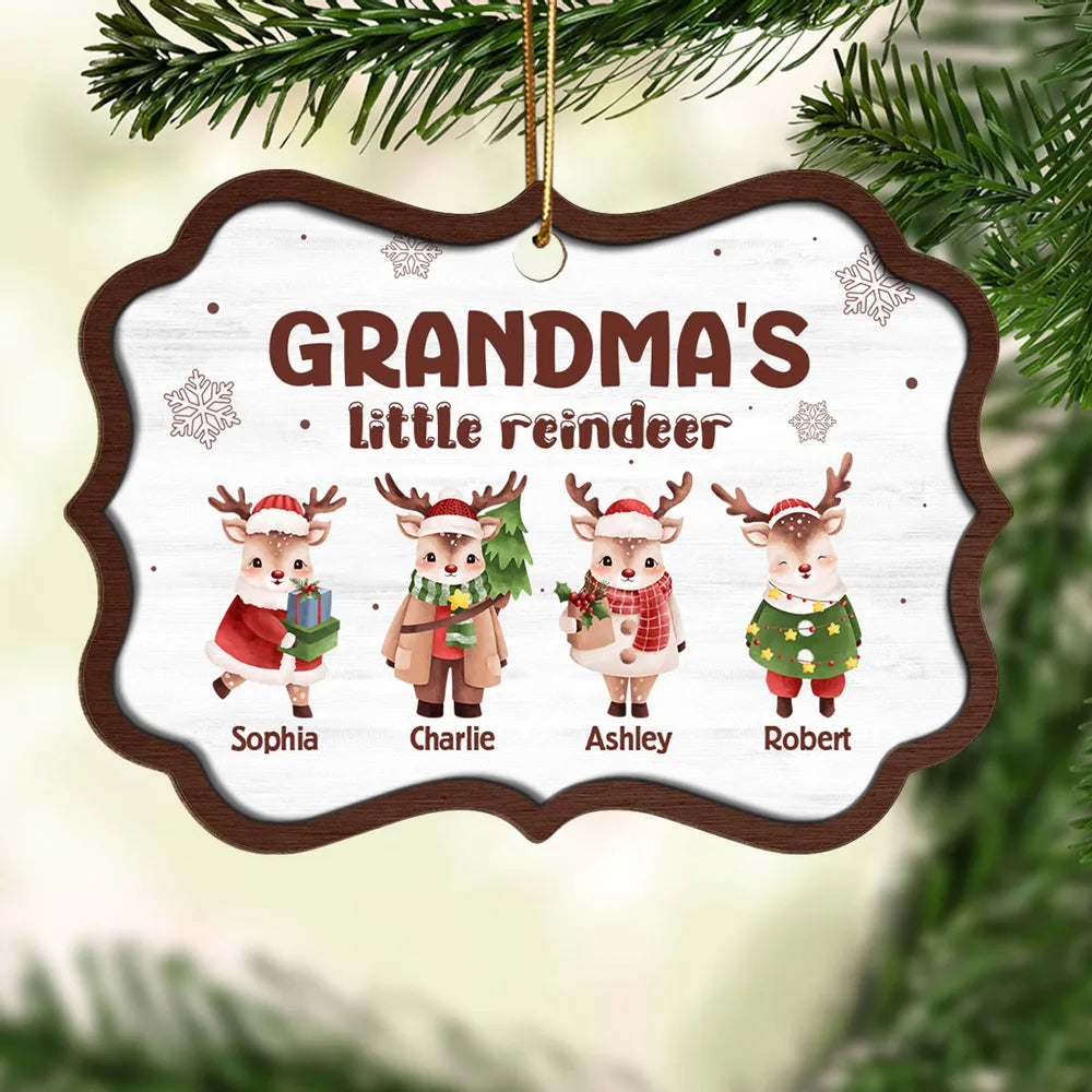 Grandma's Little Reindeers Cute Christmas Personalized Wooden Ornament, Custom Grandma Christmas Ornament 2024 With Grandkid Kid Name ON0103