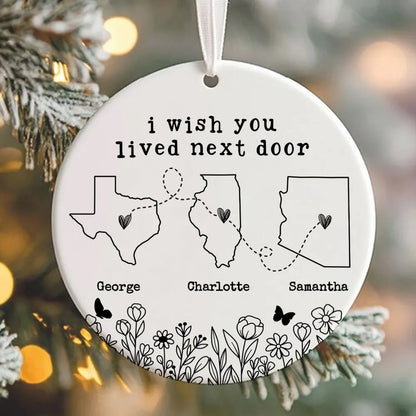 Besties Sisters Long Distance Wildflowers Personalized Circle Ornament, Togetherness Gift, Custom I Wish You Lived Next Door Ornament ON0291