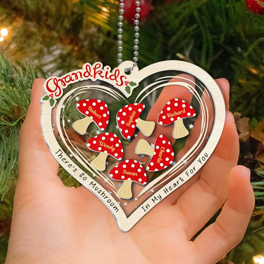 Grandkids There Is So Mushroom In My Heart For You Personalized Shaker Ornament, Personalized Grandkids Family Christmas Ornament 2024 ON0192