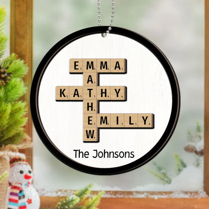 The Family Crossword Puzzle Art Christmas Decor Personalized 2-Layer Round Wooden Ornament, Custom Family Christmas Ornament 2024 ON0131