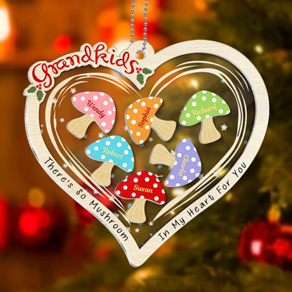 Grandkids There Is So Mushroom In My Heart For You Personalized Shaker Ornament, Personalized Grandkids Family Christmas Ornament 2024 ON0192