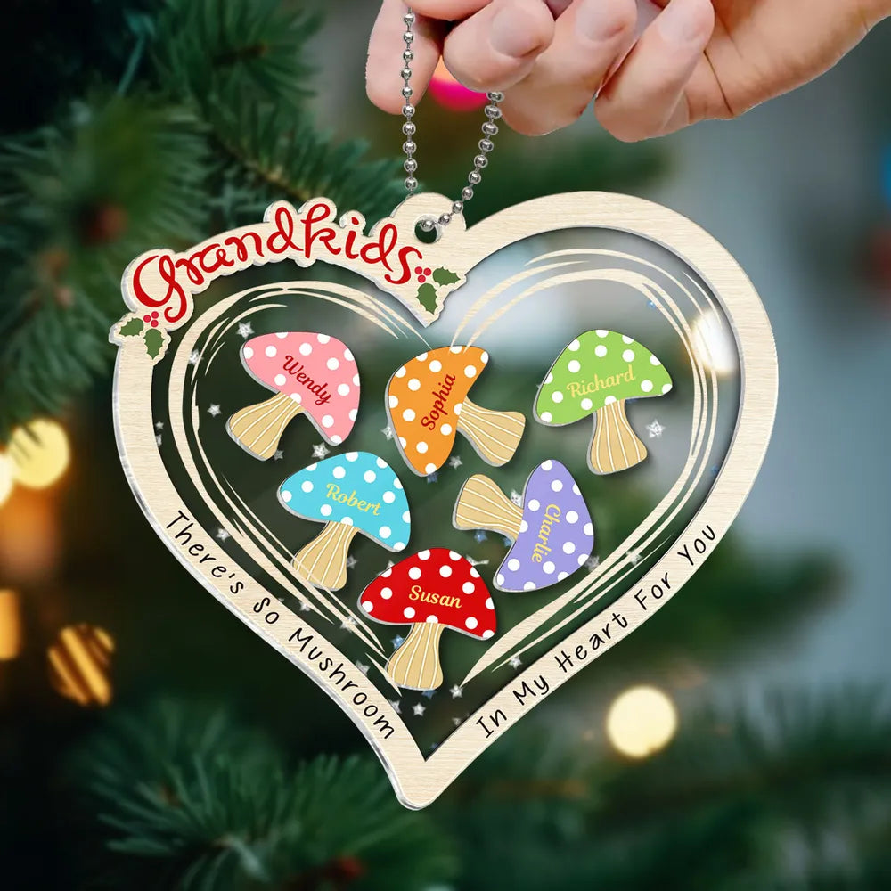 Grandkids There Is So Mushroom In My Heart For You Personalized Shaker Ornament, Personalized Grandkids Family Christmas Ornament 2024 ON0192