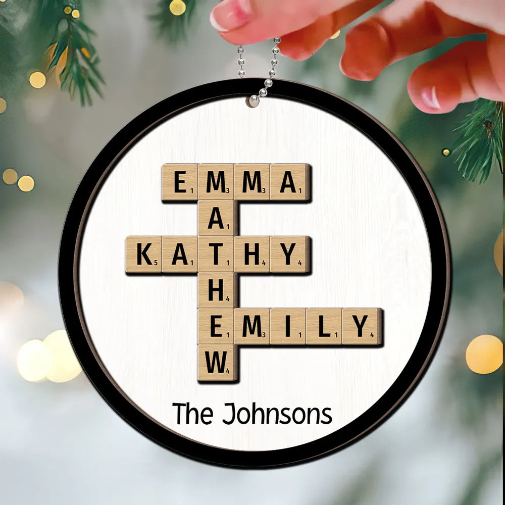 The Family Crossword Puzzle Art Christmas Decor Personalized 2-Layer Round Wooden Ornament, Custom Family Christmas Ornament 2024 ON0131