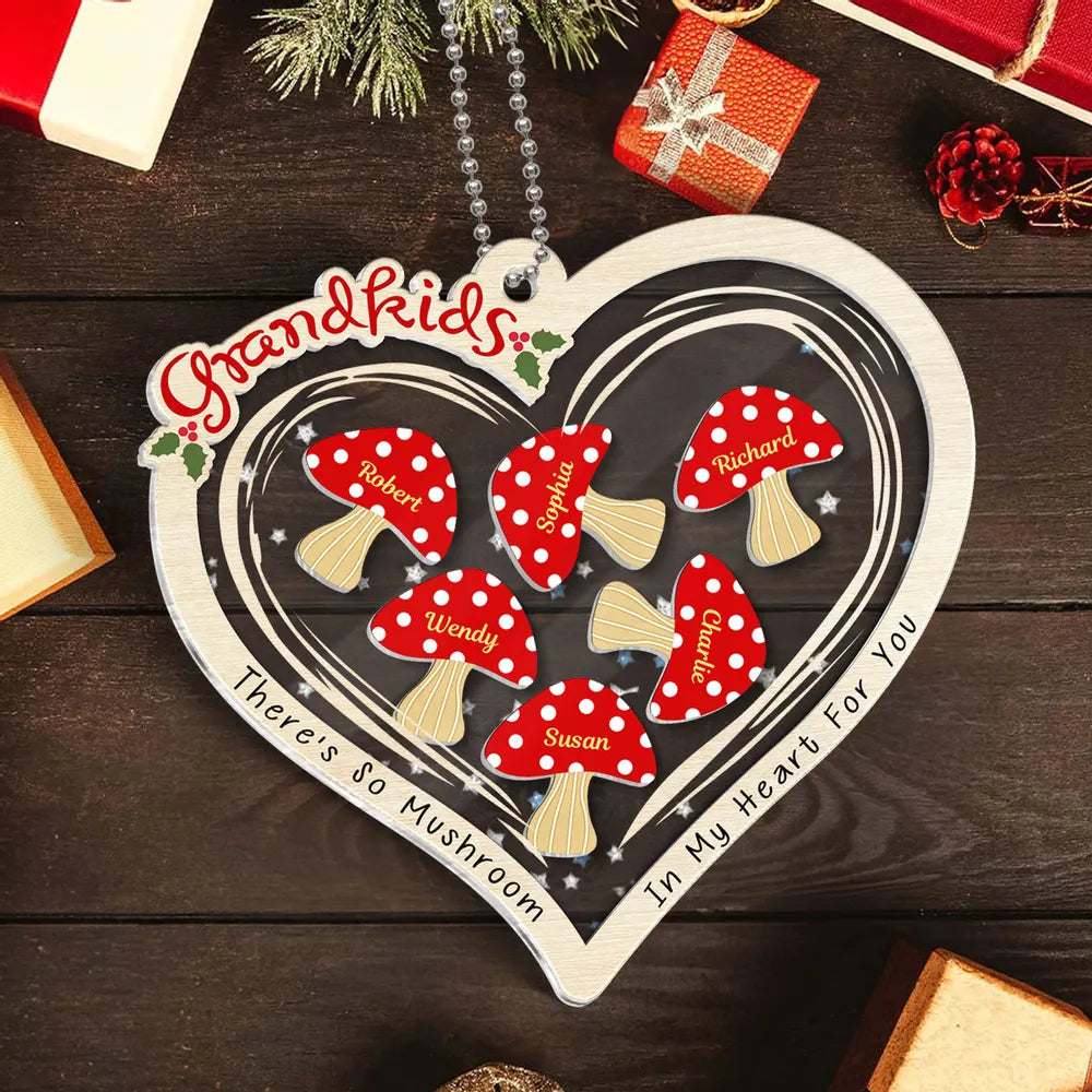 Grandkids There Is So Mushroom In My Heart For You Personalized Shaker Ornament, Personalized Grandkids Family Christmas Ornament 2024 ON0192