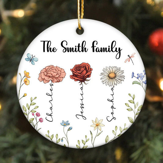 Family Birth Flower Personalized Ceramic Ornament, Personalized Christmas Ornament For Family Daughter Son ON0390