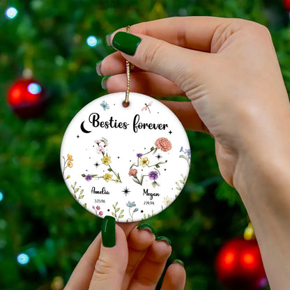 Sisters Besties Friends Zodiac Birth Month Flowers Personalized Circle Ornament, Custom Sisters Are Different Flowers From The Same Garden Ornament ON0391