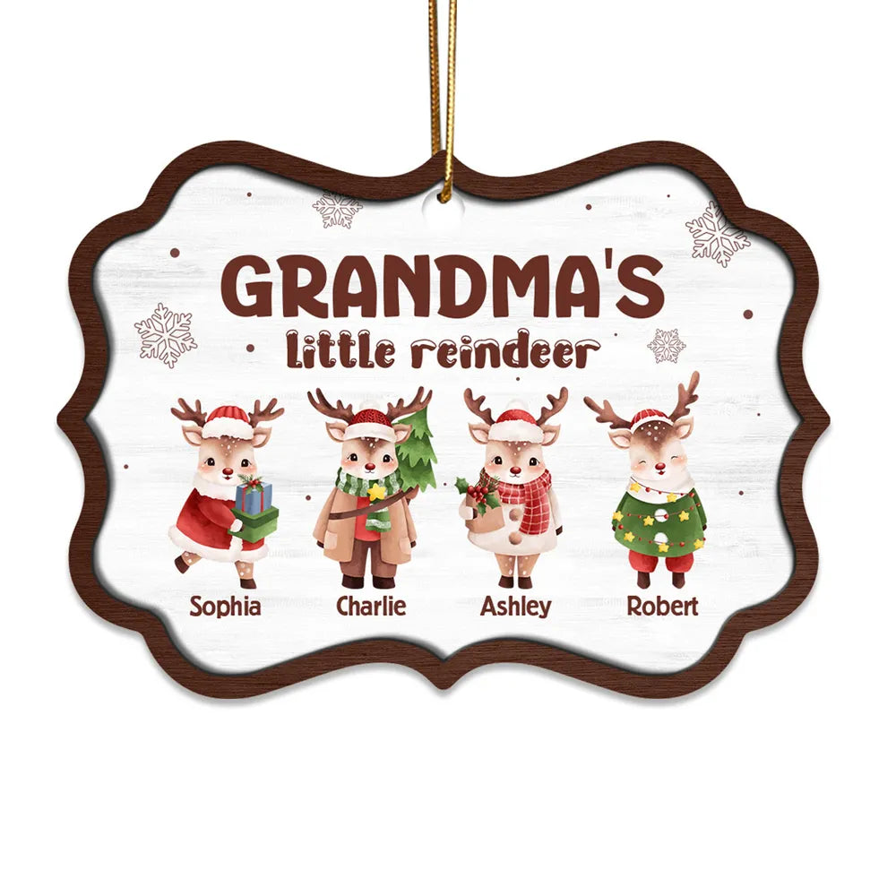 Grandma's Little Reindeers Cute Christmas Personalized Wooden Ornament, Custom Grandma Christmas Ornament 2024 With Grandkid Kid Name ON0103