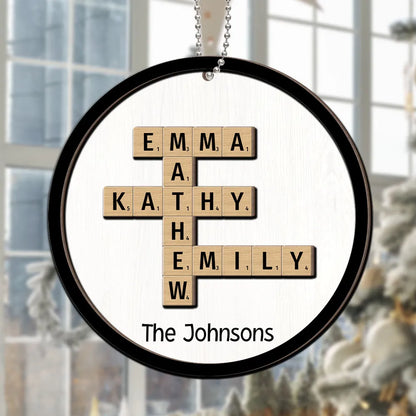 The Family Crossword Puzzle Art Christmas Decor Personalized 2-Layer Round Wooden Ornament, Custom Family Christmas Ornament 2024 ON0131