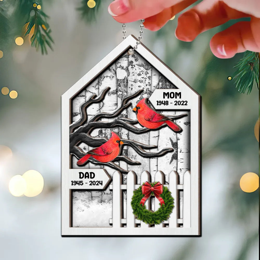 Birch Tree Memorial Christmas Personalized 2-Layer Wooden Ornament, Custom Memorial Cardinal Ornament for Loss of Loved One ON0311