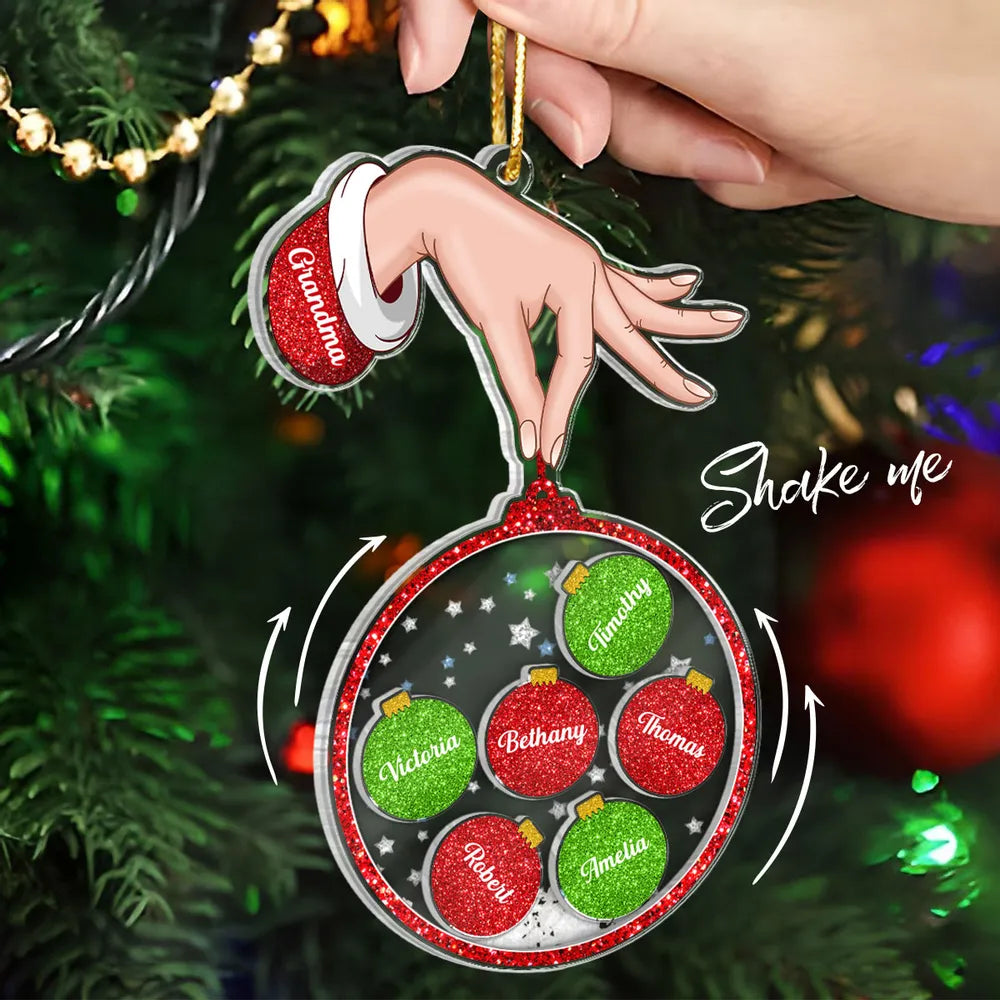 Grandma Hand Holding Christmas Ornament Personalized Shaker Ornament, Custom Grandma Ornament 2024 With Name ON0008