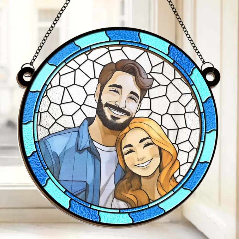 Custom Photo Where There Is Love There Is Life - Couple Personalized Window Hanging Suncatcher - Gift For Husband Wife, Anniversary ON0001