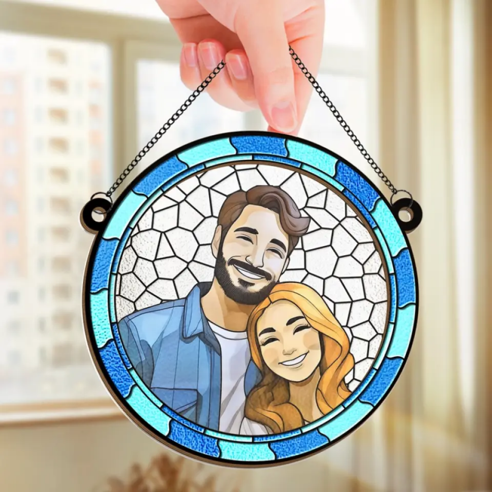 Custom Photo Where There Is Love There Is Life - Couple Personalized Window Hanging Suncatcher - Gift For Husband Wife, Anniversary ON0001