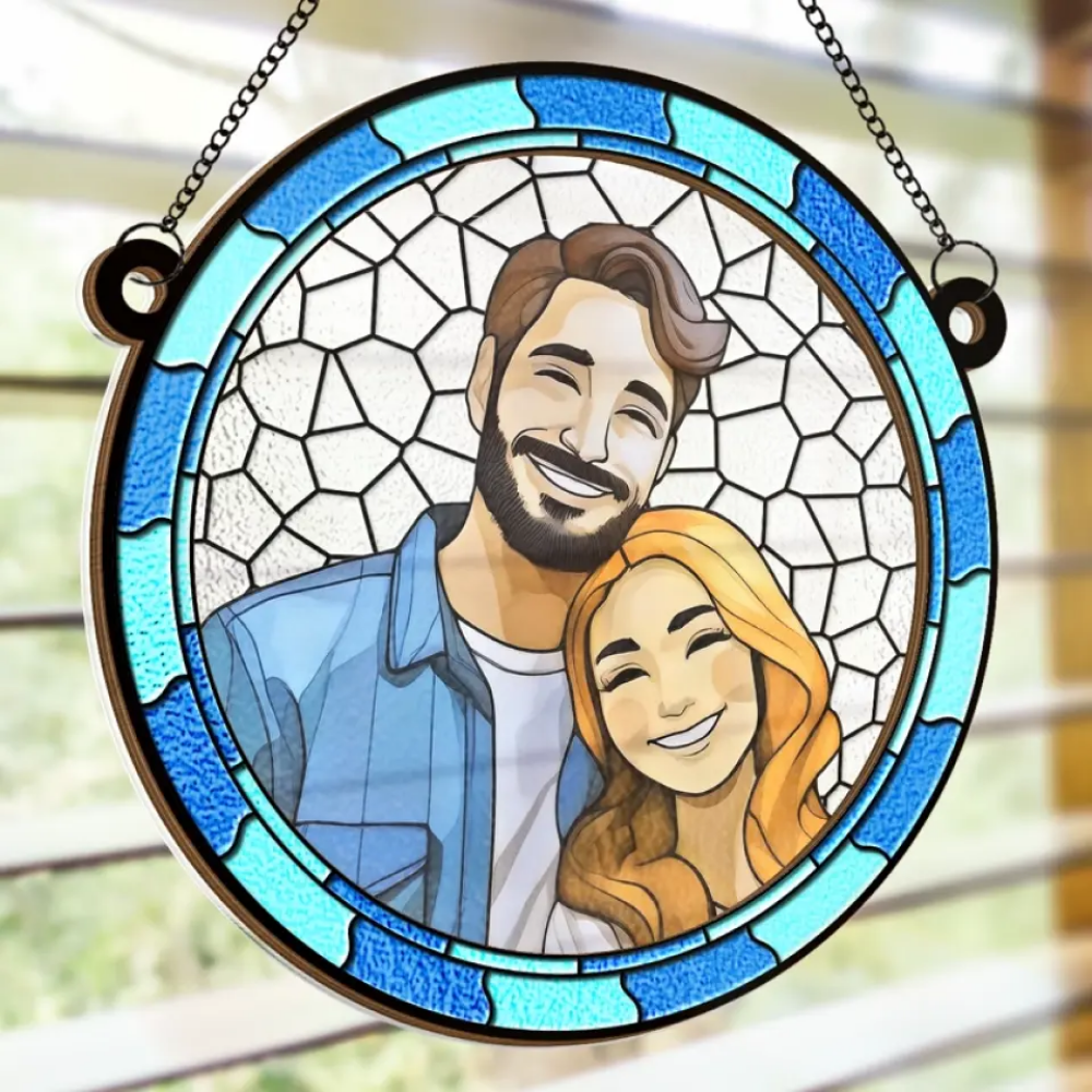 Custom Photo Where There Is Love There Is Life - Couple Personalized Window Hanging Suncatcher - Gift For Husband Wife, Anniversary ON0001