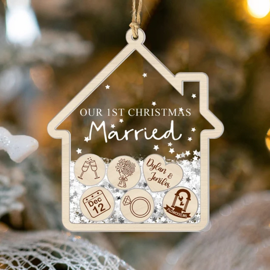 Personalized Our 1st Christmas Married Ornament 2024, Custom Couple Wedding Christmas Ornament ON0176