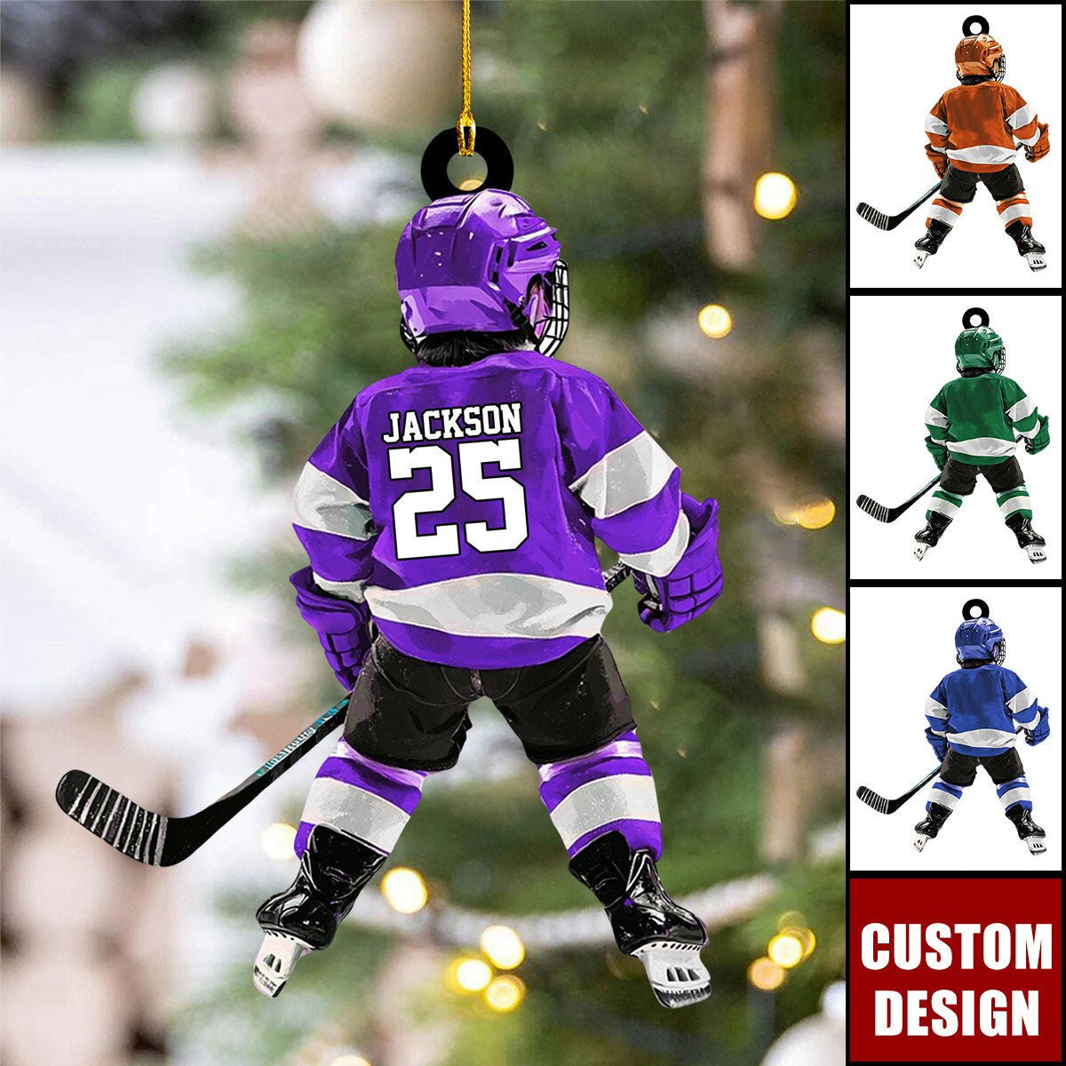 Personalized Kid Hockey Player Christmas Ornament,  Custom Name Number Hockey Lover Ornament 2024 ON1431