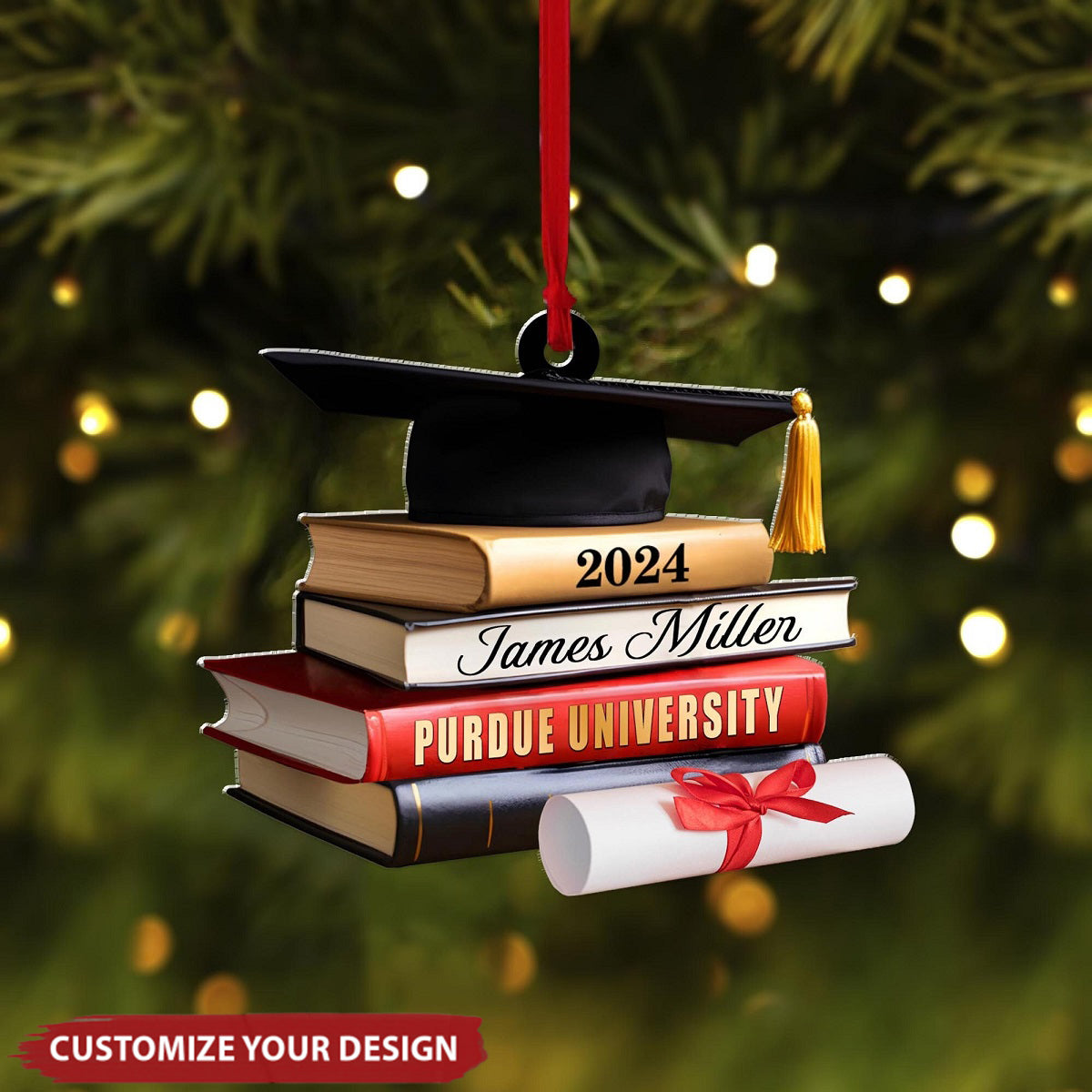 Personalized Graduation Cap With Books Ornament, Class of 2024 Graduation Cap Ornament ON0027