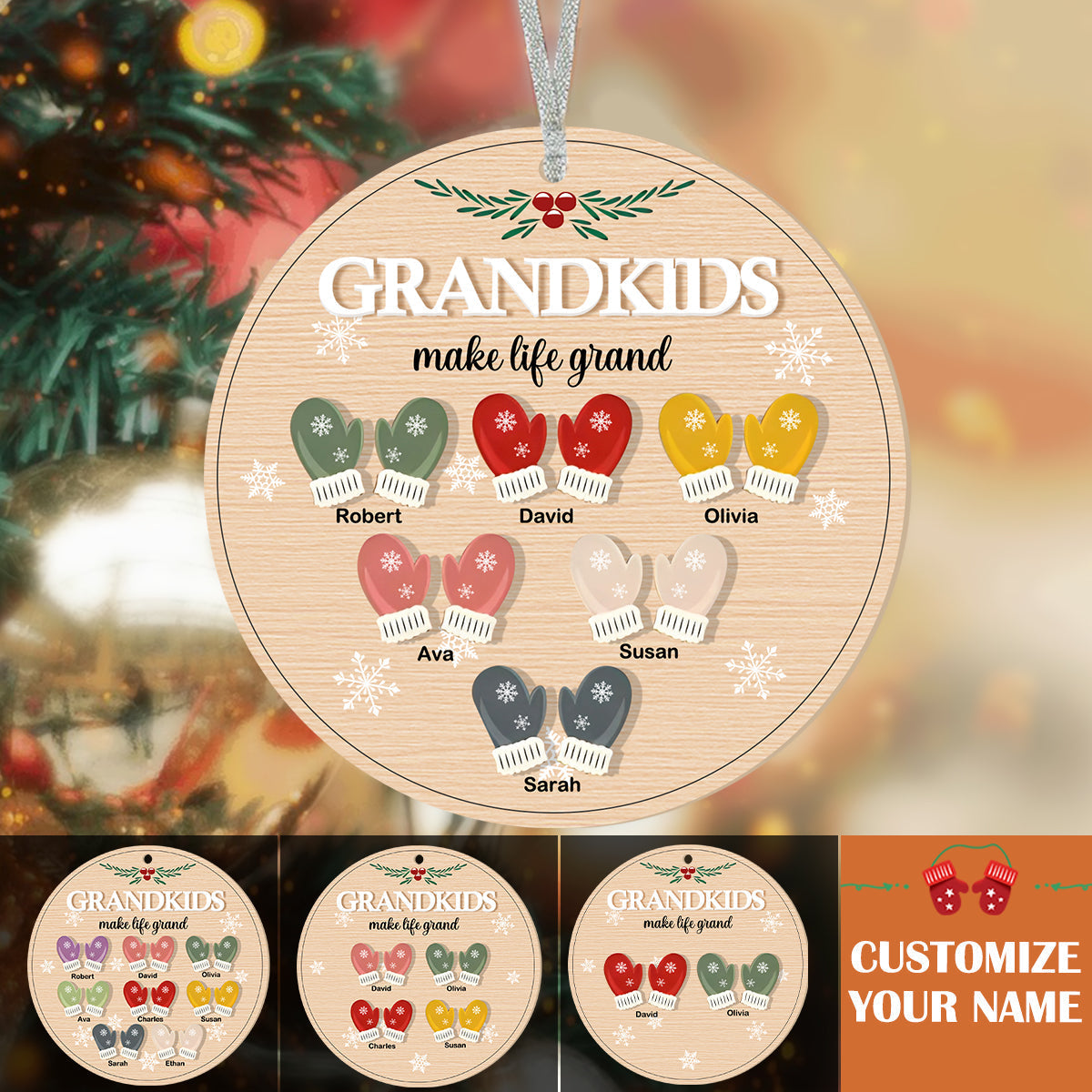 Grandkids Make Life Beautiful -Personalized Christmas Glove Ornaments, Custom Grandkids Make Life Grand Glove Ornament With Name ON0018