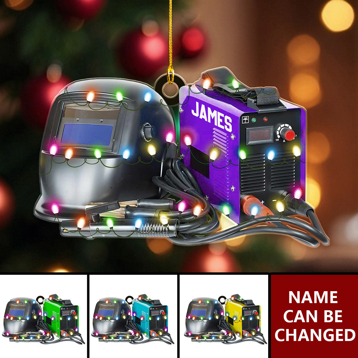 Personalized Welding Machine and Helmet Christmas Light Ornament, Custom Name Welder Ornament ON1735