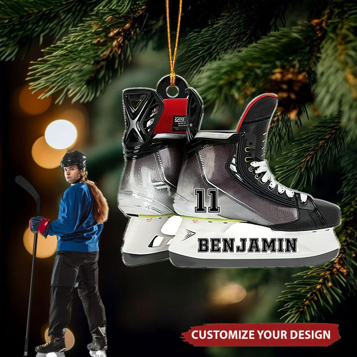 Hockey Skates - Personalized Acrylic Christmas Ornament, Custom Name Number Ice Hockey Lovers Ornament ON1737