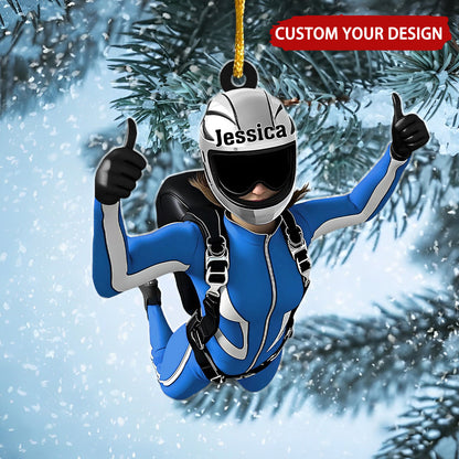 Skydiving Girl Personalized Christmas Ornament, Custom Name Skydiving Lover Ornament ON1417