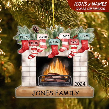 Personalized Christmas Stocking Fireplace Name Ornament, Custom Family Christmas Ornament With Name ON0043