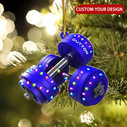 Barbell Personalized Christmas Ornament, Custom Name Gym Workout Enthusiasts Coach Instructor Ornament ON1513